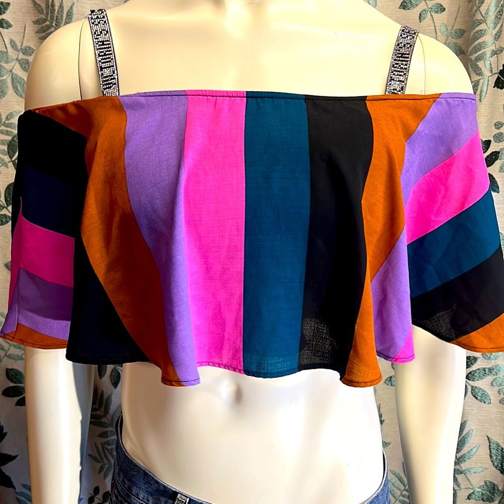 Ruffled off the shoulder crop top from a boutique brand-new